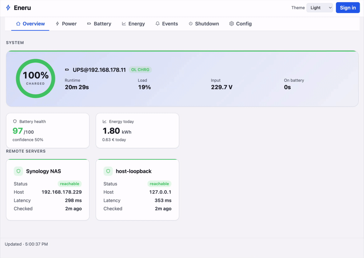 Eneru browser dashboard